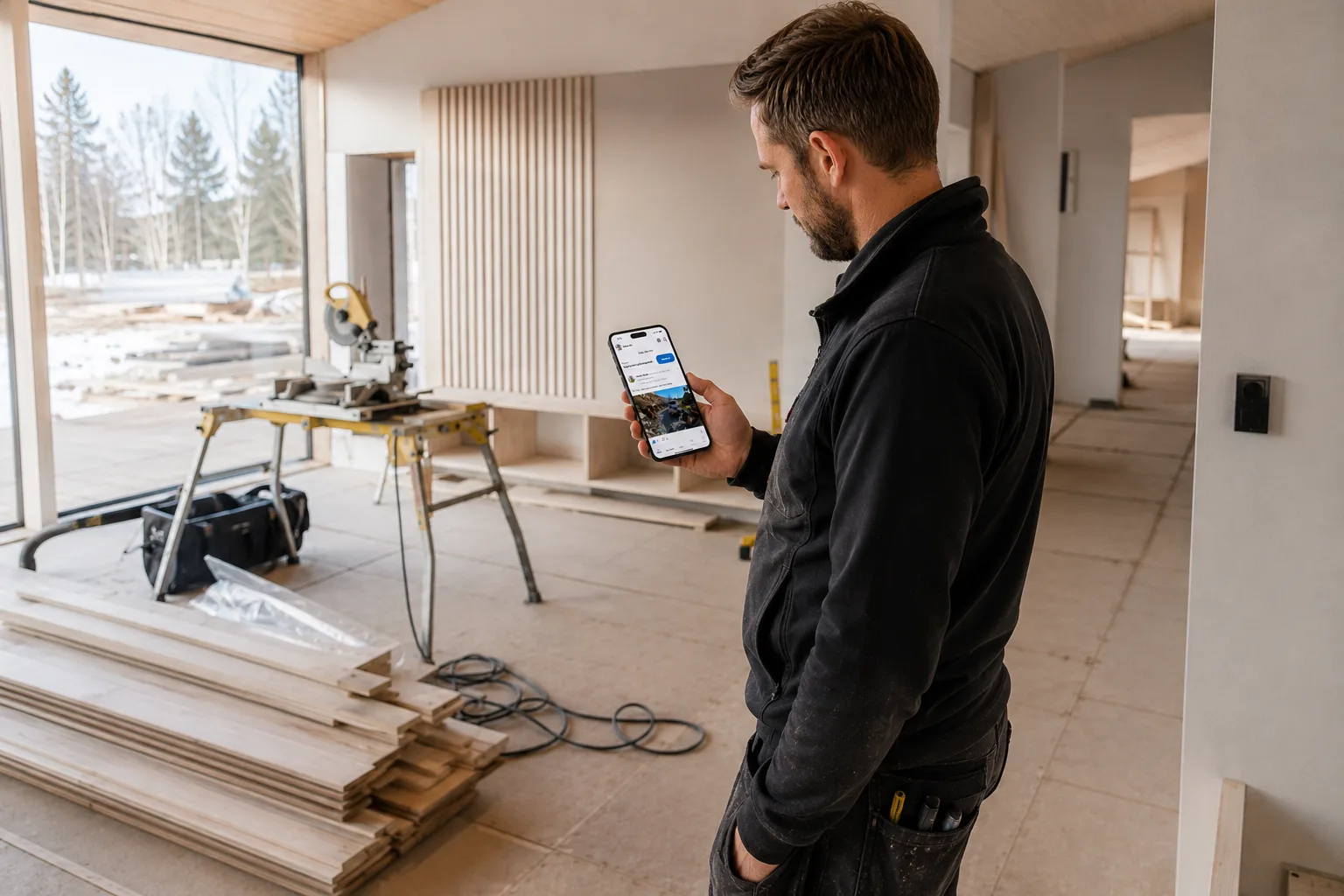 Skilled worker on a construction site with Ditio
