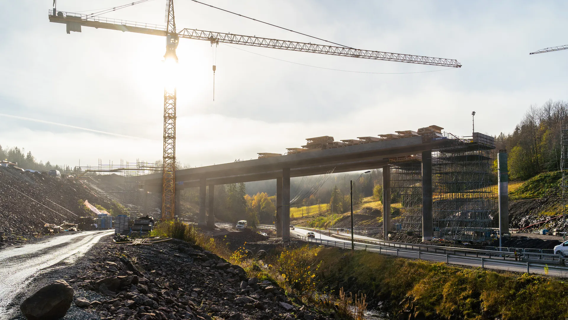 Complex infrastructure project with road, tunnel and bridge