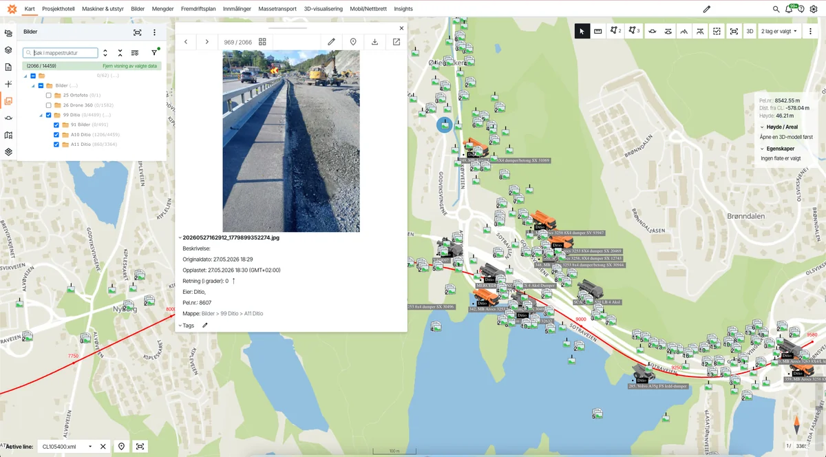 Infrakit visualiserer prosjektfremdrift i kart med data fra Ditio