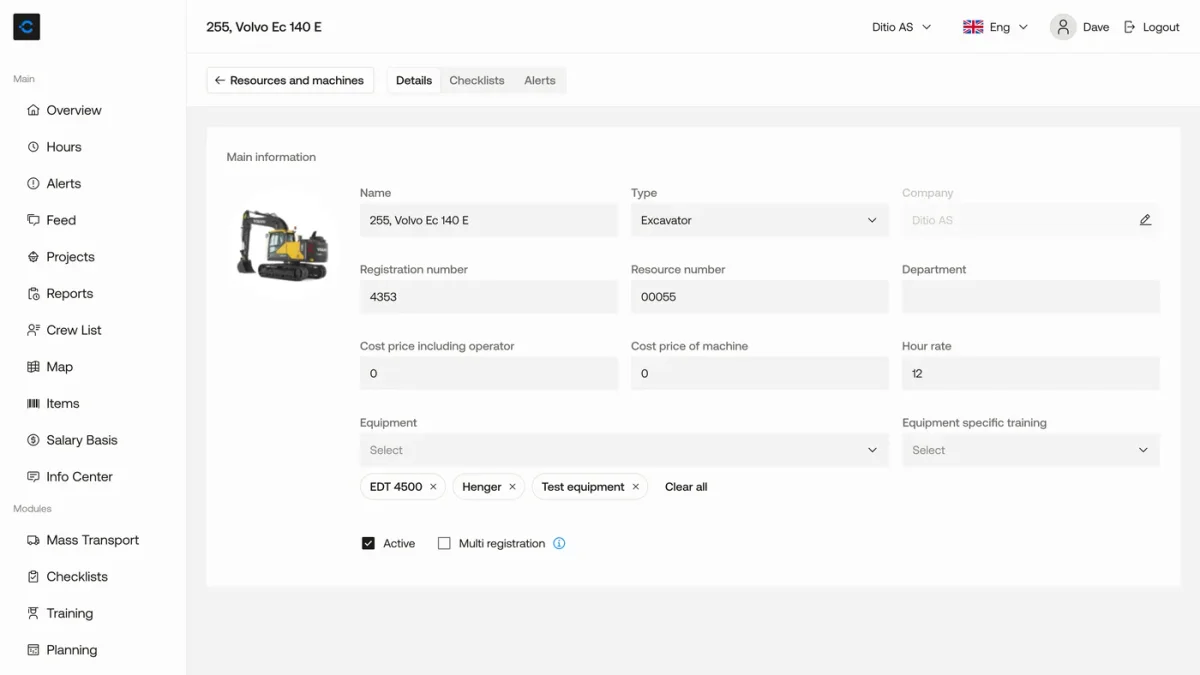 The resource planner: machine details
