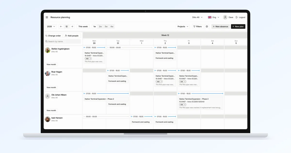 New resource planner in Ditio: plan employees and machines across projects