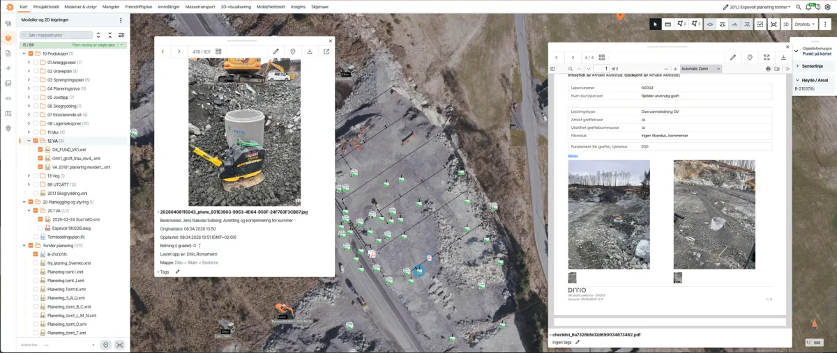 Ditio documentation linked to objects and the map in Infrakit on Sotrasambandet