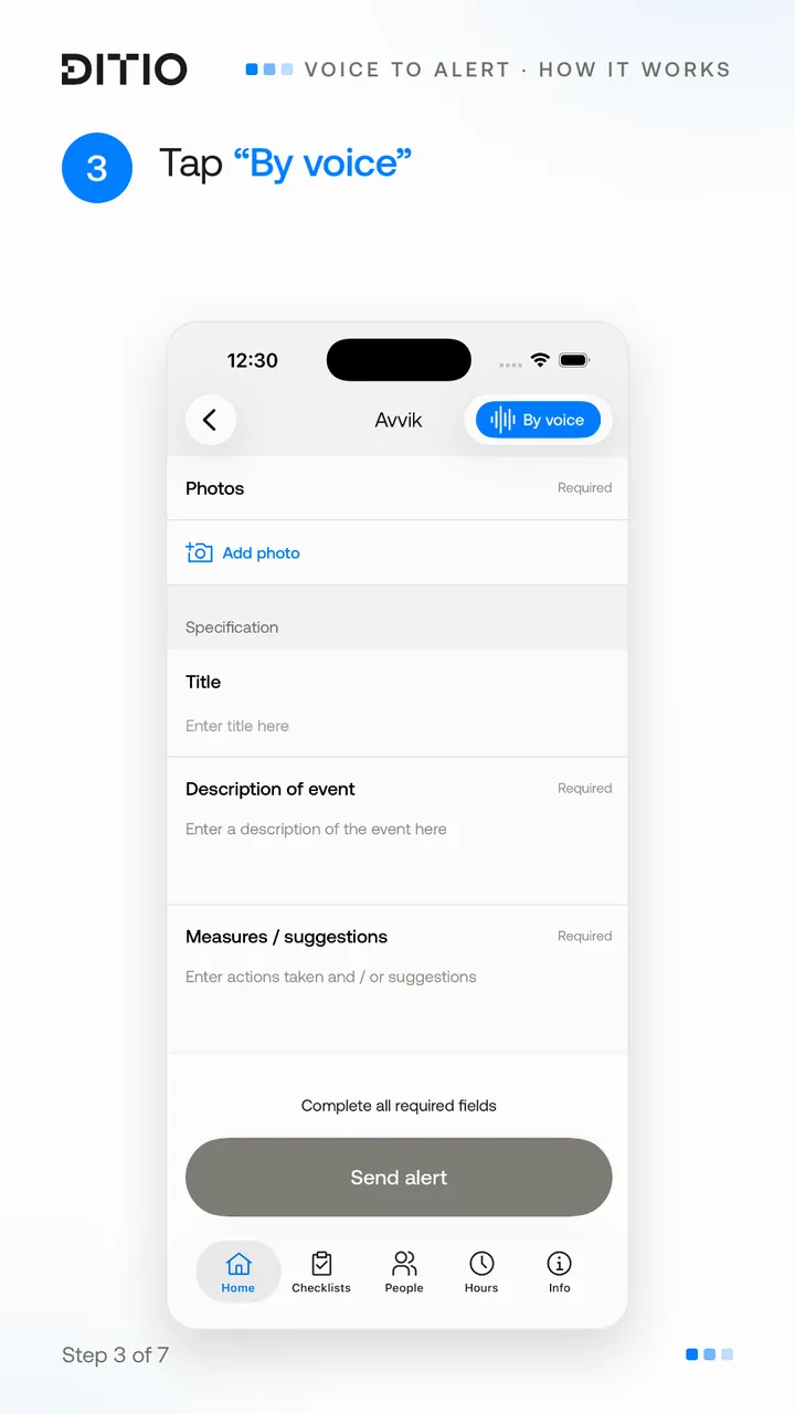 Voice to Alert – l'IA compila la descrizione (passo 3)