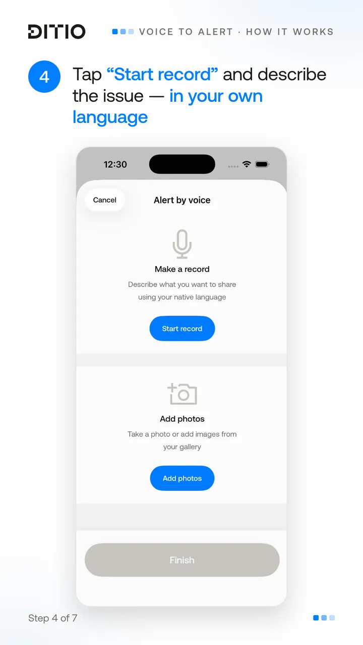 Voice to Alert – allega foto dell'evento (passo 4)