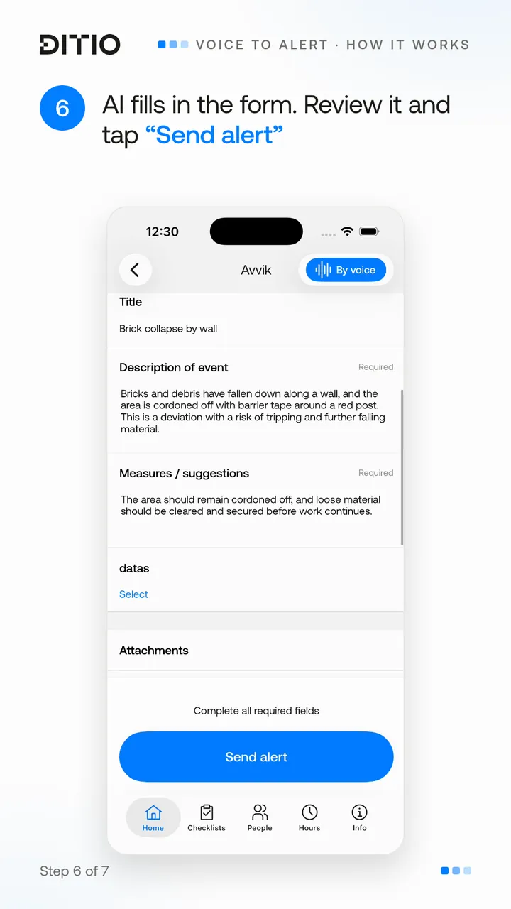 Voice to Alert – controlla il contenuto prima dell'invio dell'avviso (passo 6)