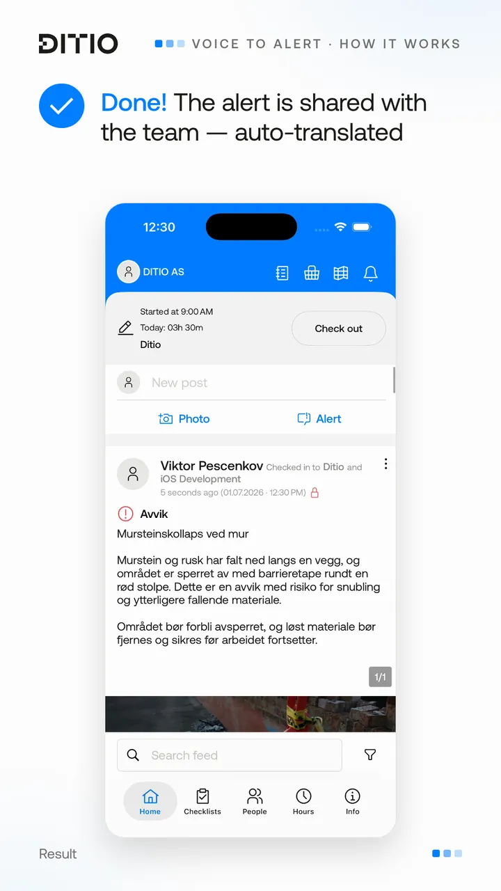 Voice to Alert – la non conformità registrata e inviata (passo 7)