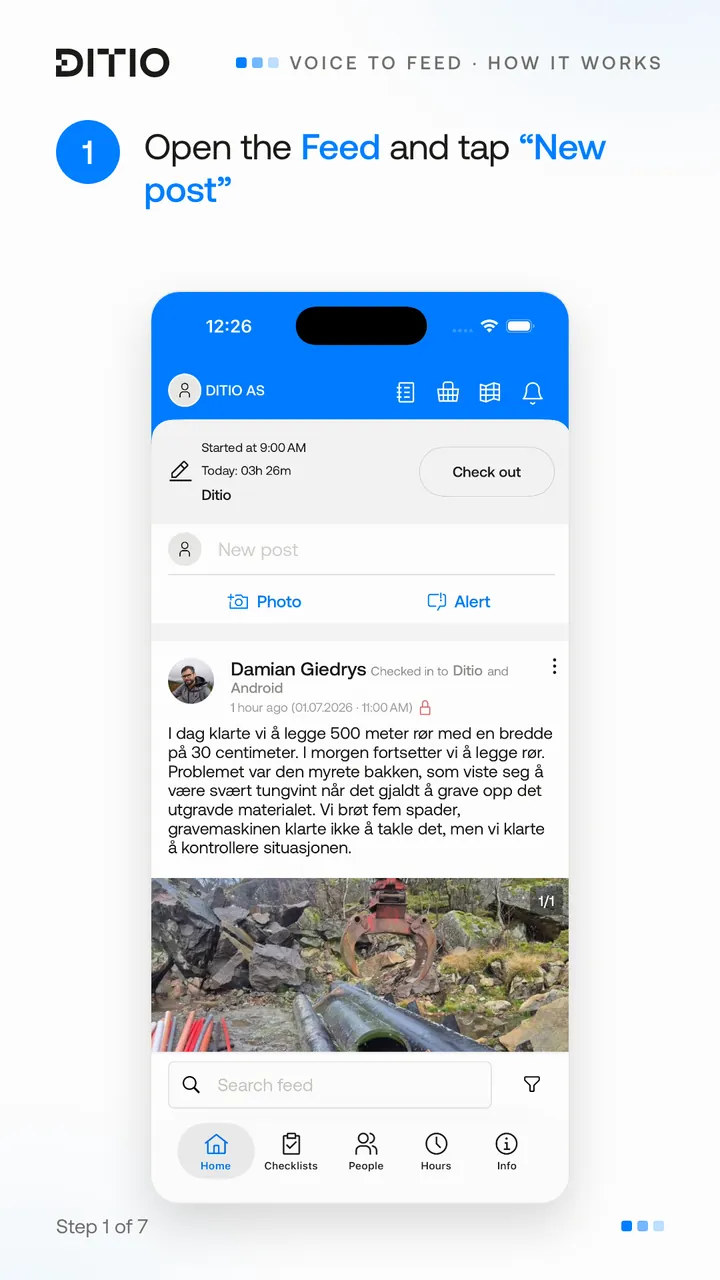 Voice to Feed – avvia una nuova voce del diario (passo 1)