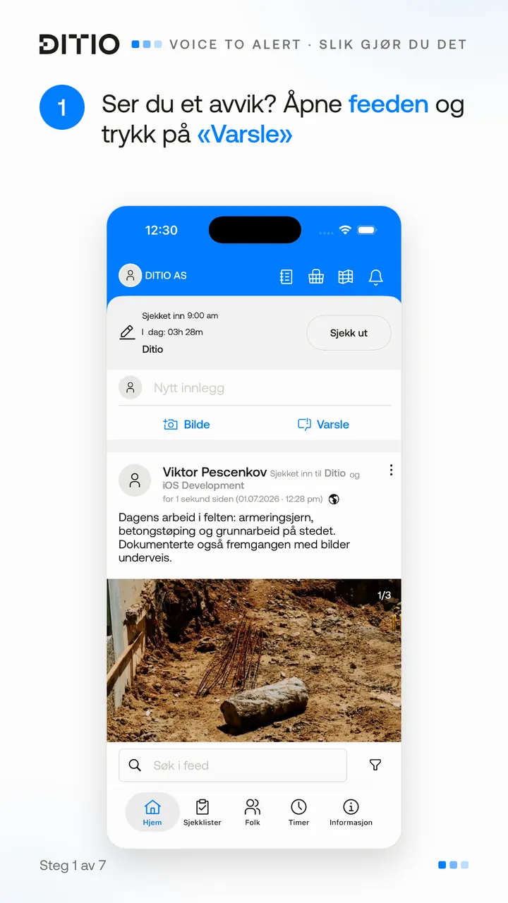 Voice to Alert – velg type varsel (steg 1)