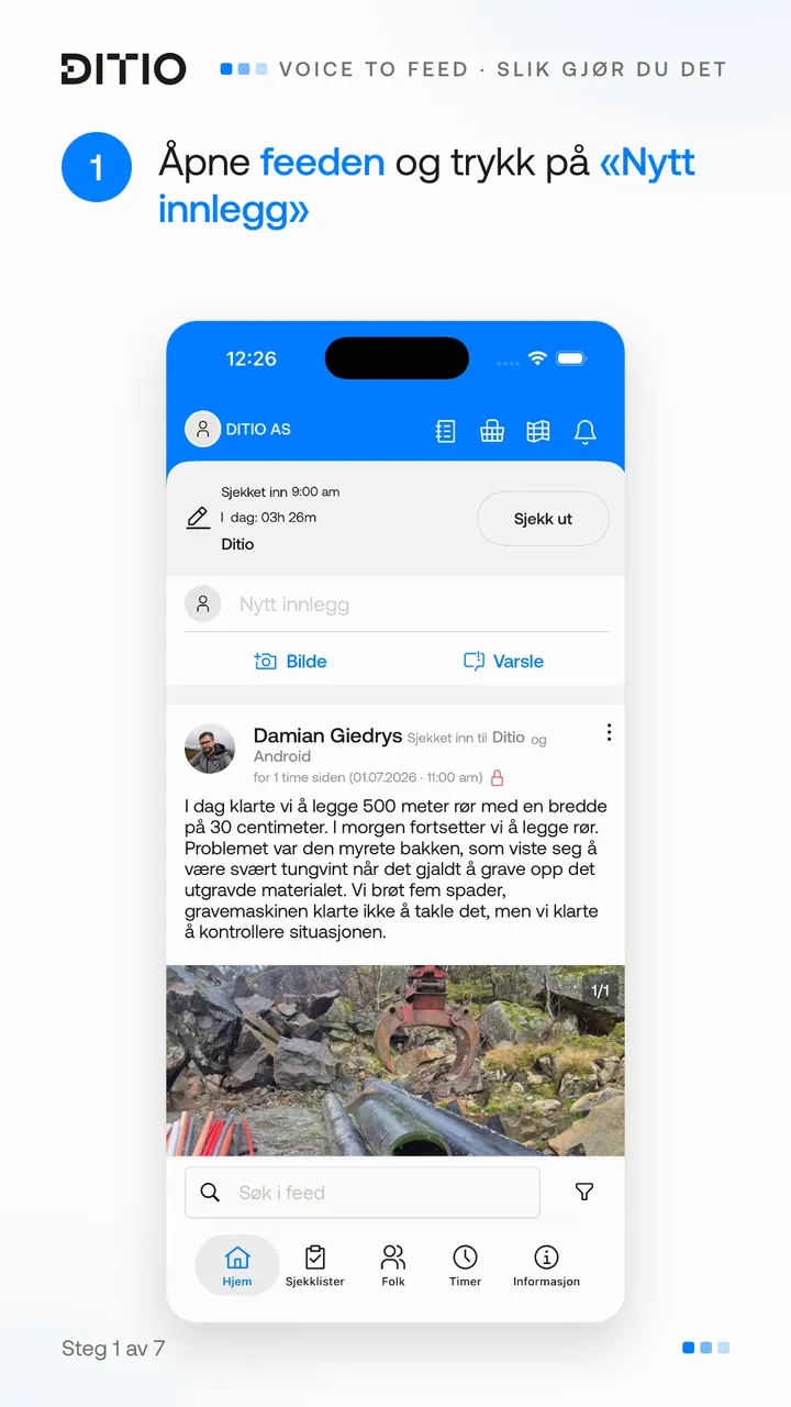 Voice to Feed – start et nytt dagbokinnlegg (steg 1)